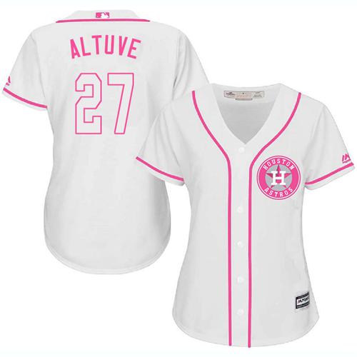 Astros #27 Jose Altuve White/Pink Fashion Women's Stitched MLB Jersey